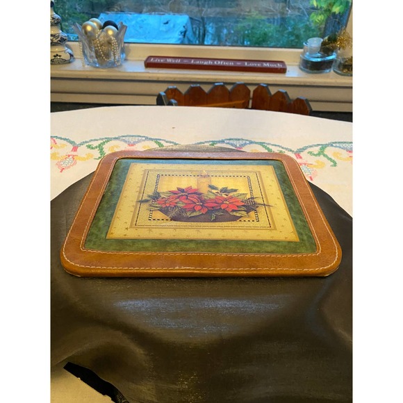 Vintage, Christmas / Holiday Trivet / Hot Pad with Candle / Poinsettia Design. - Picture 10 of 14